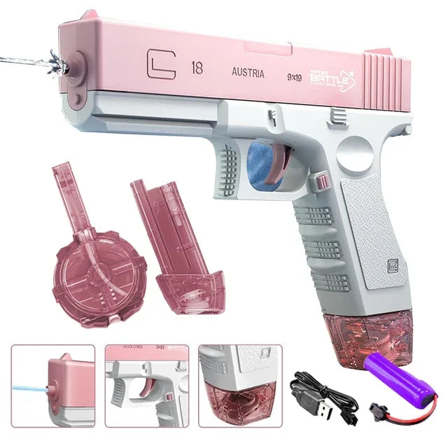 Electric Water Blaster Gun – Powerful Automatic Squirt Toy for Adults & Kids (Rechargeable)