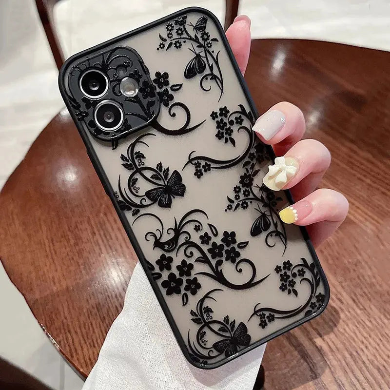 Contrast Frame Floral & Butterfly Case for Xiaomi Redmi – Soft Matte Full Coverage Innowave