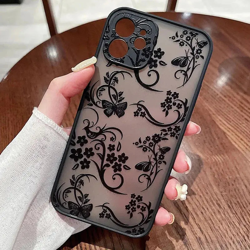 Contrast Frame Floral & Butterfly Case for Xiaomi Redmi – Soft Matte Full Coverage Innowave