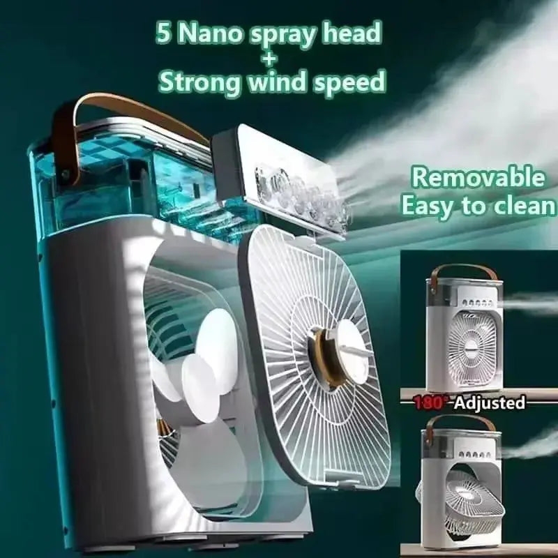 QZGY 3-in-1 Mini Air Cooler Fan with LED Light – Portable Humidifier & USB Rechargeable AC QZGY