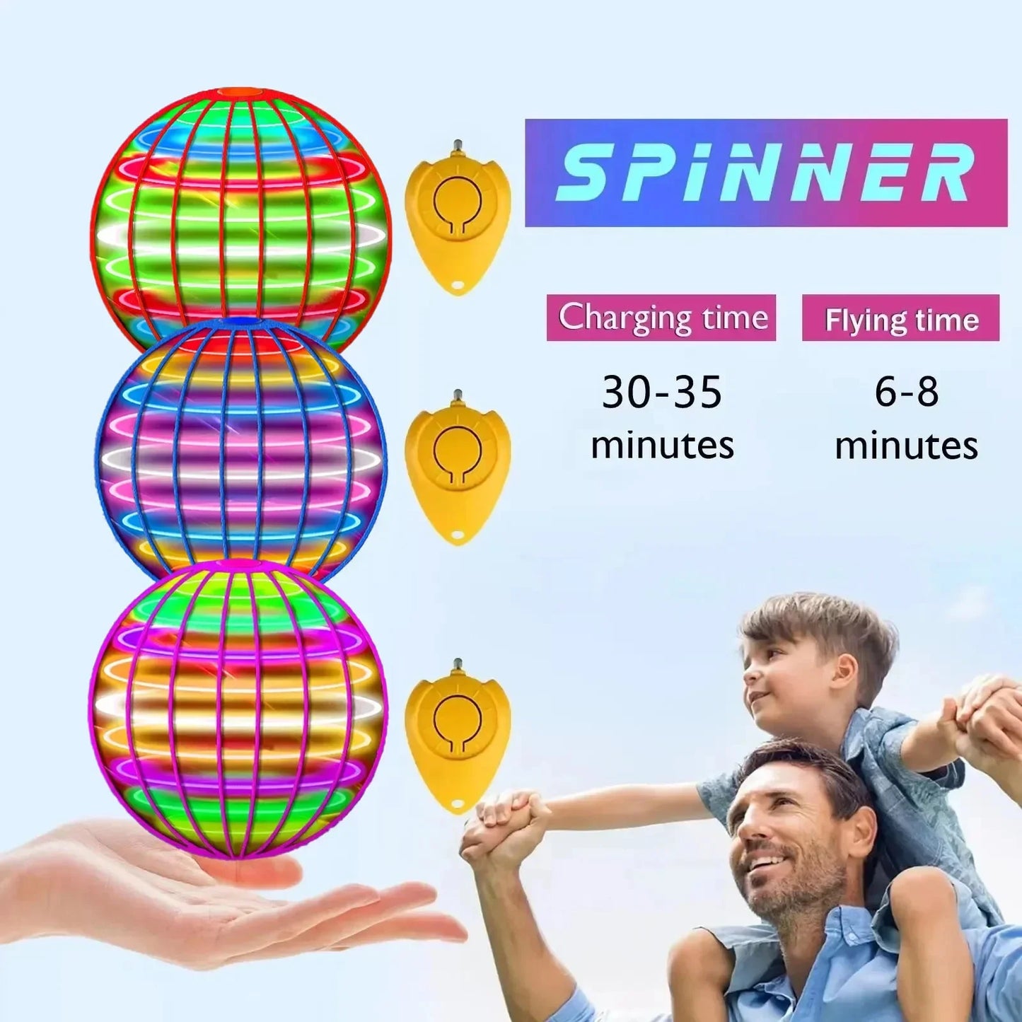 Flying Spinner Ball Drone – Hand-Controlled Boomerang Toy with LED Lights (Rechargeable)