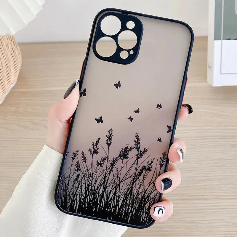 Contrast Frame Floral & Butterfly Case for Xiaomi Redmi – Soft Matte Full Coverage Innowave