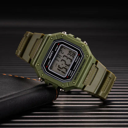 Skmei Army Green Digital Sport Watch – LED, Waterproof, Square Dial Skemei
