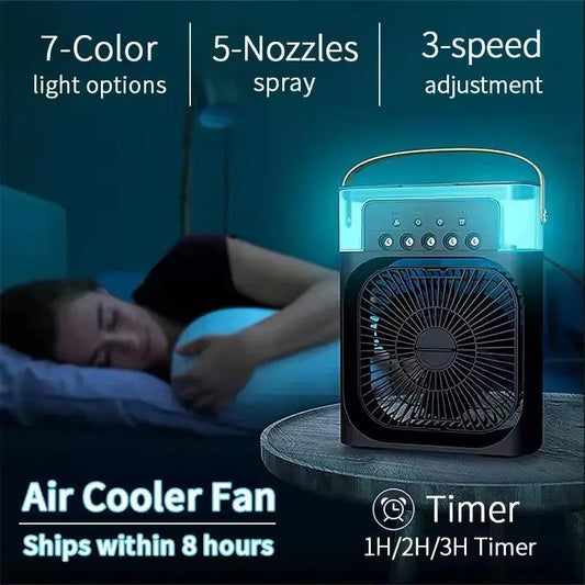 QZGY 3-in-1 Mini Air Cooler Fan with LED Light – Portable Humidifier & USB Rechargeable AC QZGY