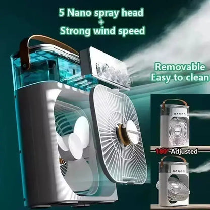 QZGY 3-in-1 Mini Air Cooler Fan with LED Light – Portable Humidifier & USB Rechargeable AC QZGY